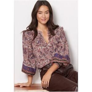 Cleobella Samara Bishop Sleeve Blouse Laurel Block Print Paisley Size Medium